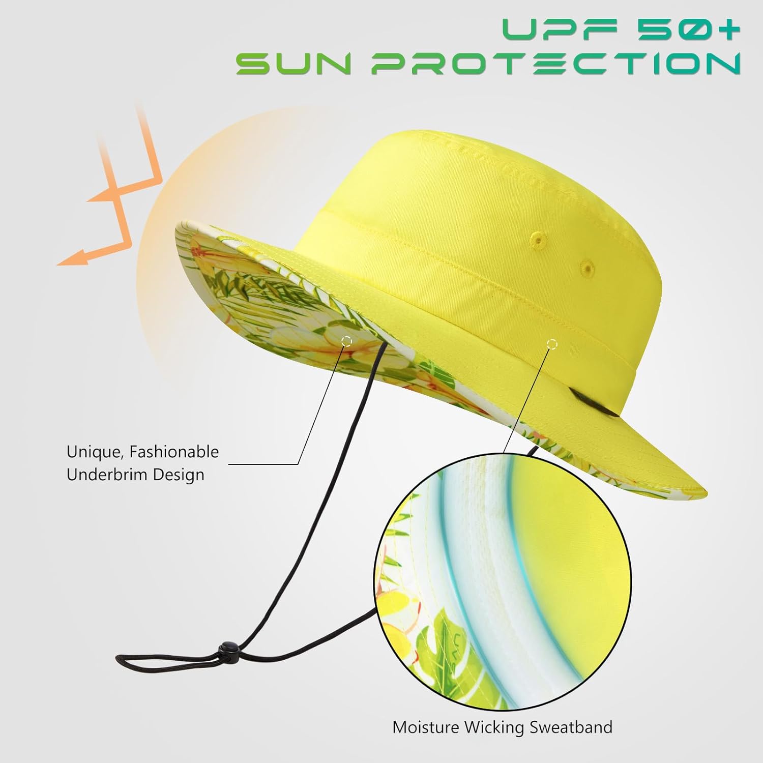UPF 50+ Foldable Sun Hat Patterned Under Brim Bucket Hats for Summer Hiking Fishing Beach Safari Men Women