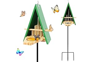 Wooden Butterfly House and Feeder for Outside with Metal Stake and Butterfly Puddler