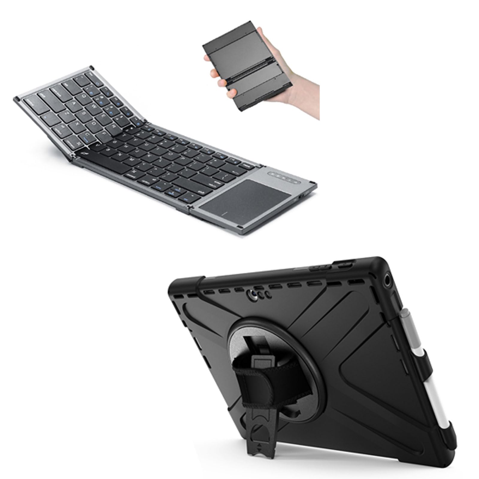 ZenRich Bundle: Microsoft Surface Pro 7/6/5/4 Rugged Case 12.3 inch and Full Size Foldable Keyboard with TouchPad/Numeric Keypad for Versatile On-The-Go Productivity