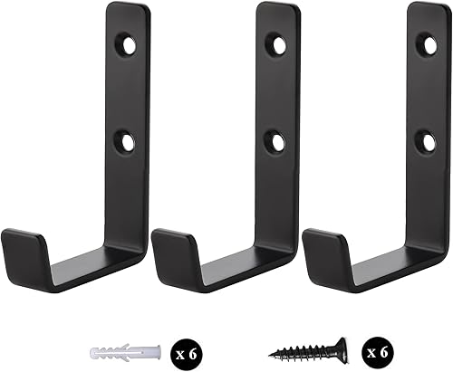 Miniatura 1 de MANMILAI Ganchos de pared negros resistentes de metal puro súper grueso, instalación de tornillo de doble agujero, nunca se caen, colgador para