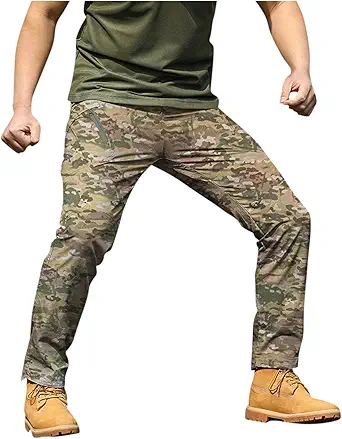 OIOLOYJM Military Cargo Pants for Men Hiking Relaxed Fit Work Waterproof Stretch Tactical Lightweight Outdoor Travel Pant