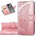Produktbild COTDINFOR Etui für Samsung Galaxy A20S Hülle PU Leder Schutzhülle Magnet Tasche Flip Handytasche im Bookstyle Kartenfächer Lederhülle für Samsung Galaxy A20S Flower Butterfly Rose Gold SD