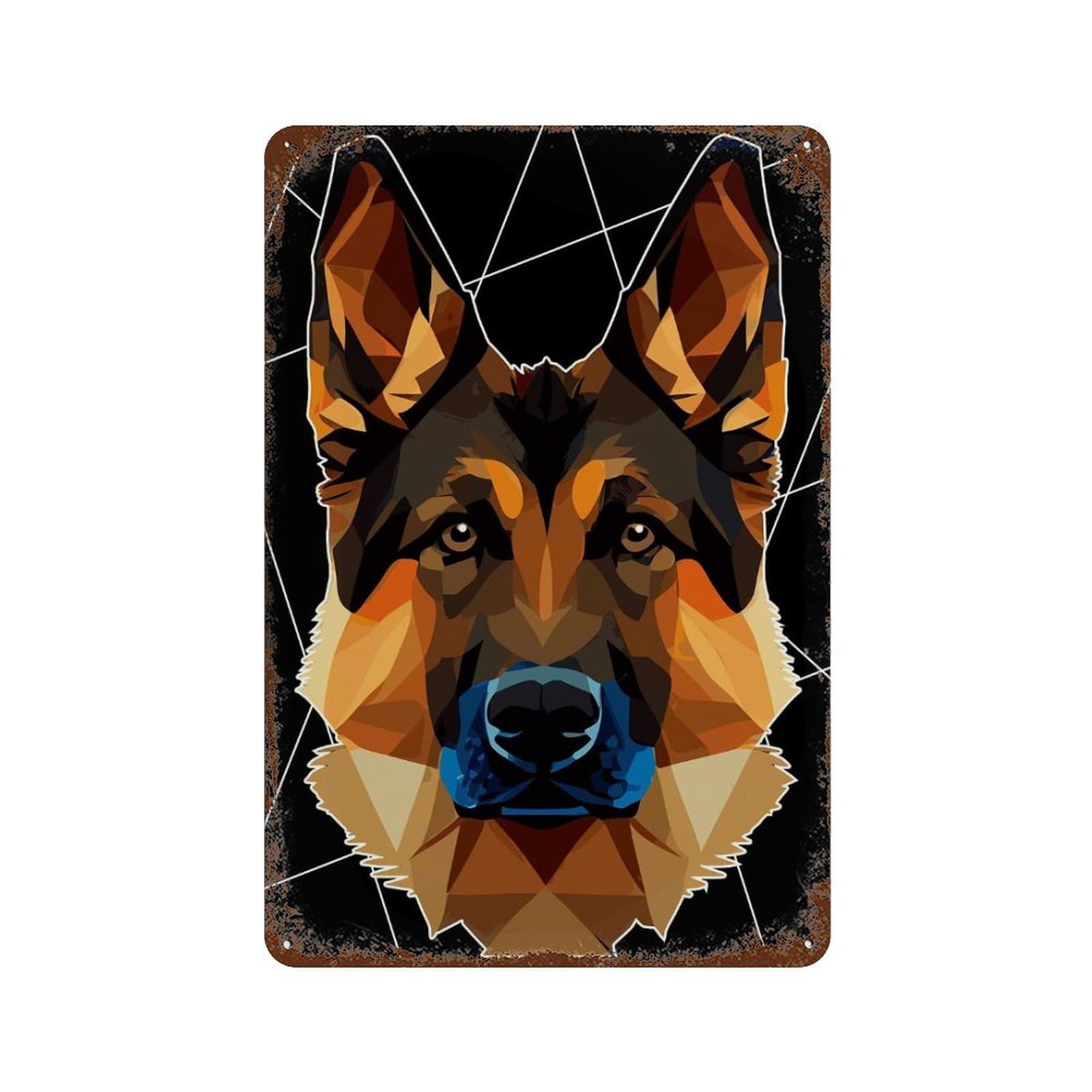Weathered Tin Sign Polygonal German Shepherd 11.8"x7.9", Rustic Home Decor for Basement, Hobby Room And Garage Decor