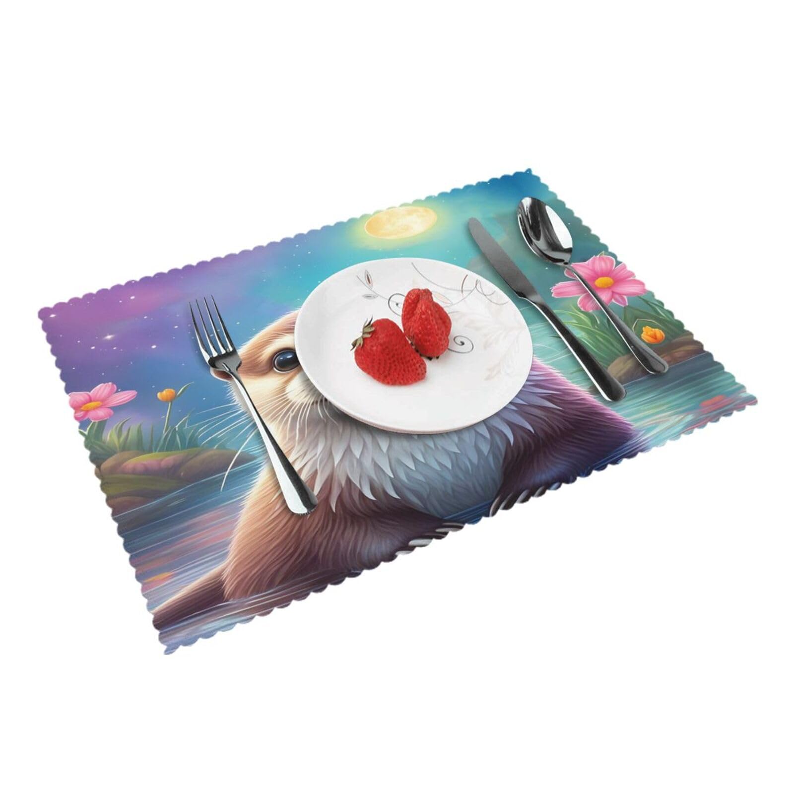 Fantasy Otter Placemats Set of 4 Print Table Mats Place Mats Table Decor for Kitchen Dining 12X18 in