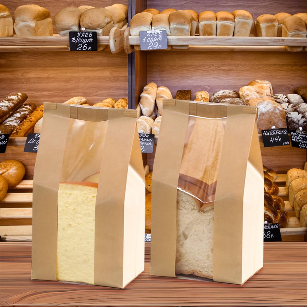 50 Stück Papiertüten mit Fenster, Brottüten Braun, Brottüten Papier Groß, Brotpapiertüten für Lebensmittelverpackungen für Hausgemachtes Brot, Sauerteig, Laib, Kekse, Geschenke (12 x 9 x 30 cm)