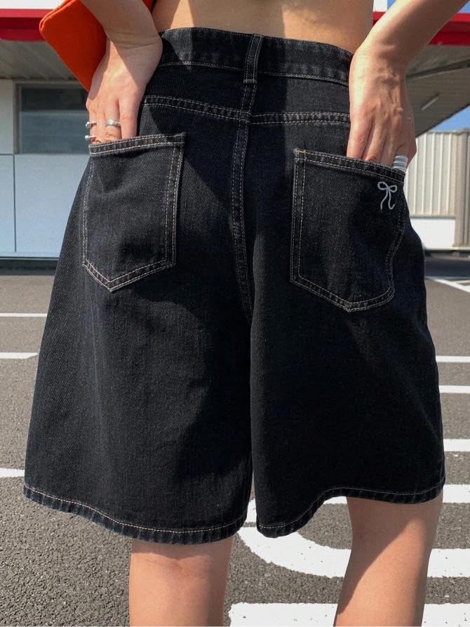 Image of GRECIILOOKS Denim Shorts for Women | Shorts for Woman | Western Denim Short's - Trendy Knee Length Casual Bottoms | Daily Relaxed Fit Summer Stylish with Functional Pockets