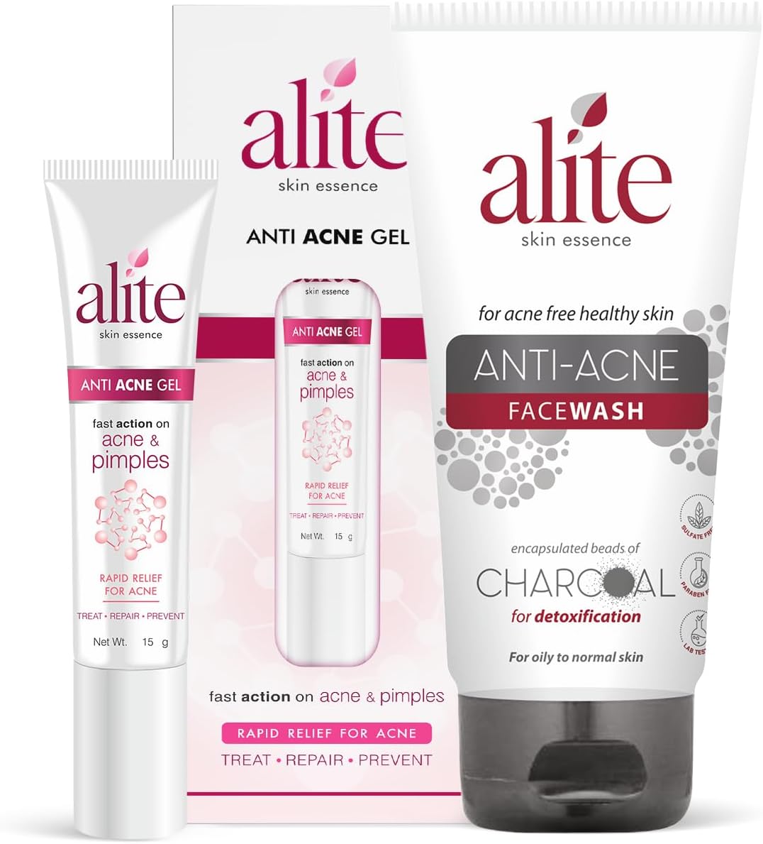 Alite Anti Acne Gel (15g) & Charcoal Facewash (70g) Combo Pack 2 - All Skin Types |Acne Gel with Tea Tree & Neem Oil, Charcoal Face Wash for Detoxifying Skin - Acne & Pimple-Free (Unisex)