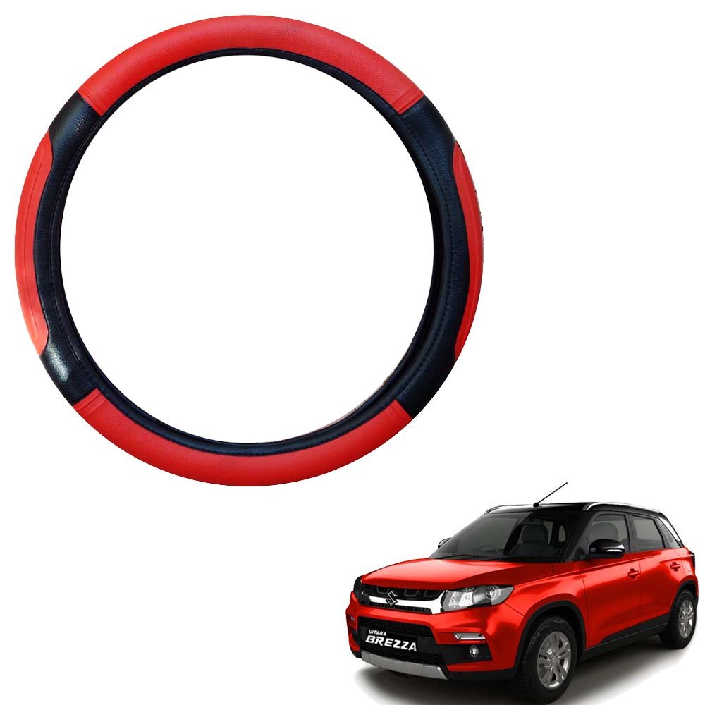 Vheelocityin Black and Red Car Steering Cover for Maruti Suzuki Vitara