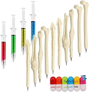 SunAngel 4 Syringe Pens + 6 Pill Pens & Capsule Pens + 10 Bone Design Ballpoint Pens for Halloween,Thanksgiving,Christmas,...