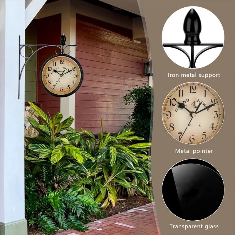 Reloj De JardíN Exterior Reloj de Pared de Metal Resistente al Agua de Doble Cara, silencioso, for Interiores y Exteriores, for decoración del hogar y el jardín.(White)