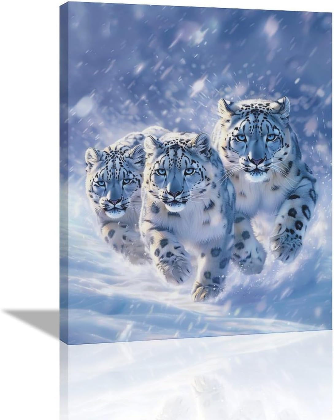 Flintis Snow Leopard Canvas Wall Art, Abstract Leopard Pictures Wall Decor Cheetah Animal Portrait Art Painting Print Artworks Decorations Framed for Bedroom Living Room Bathroom Office 16"x20"