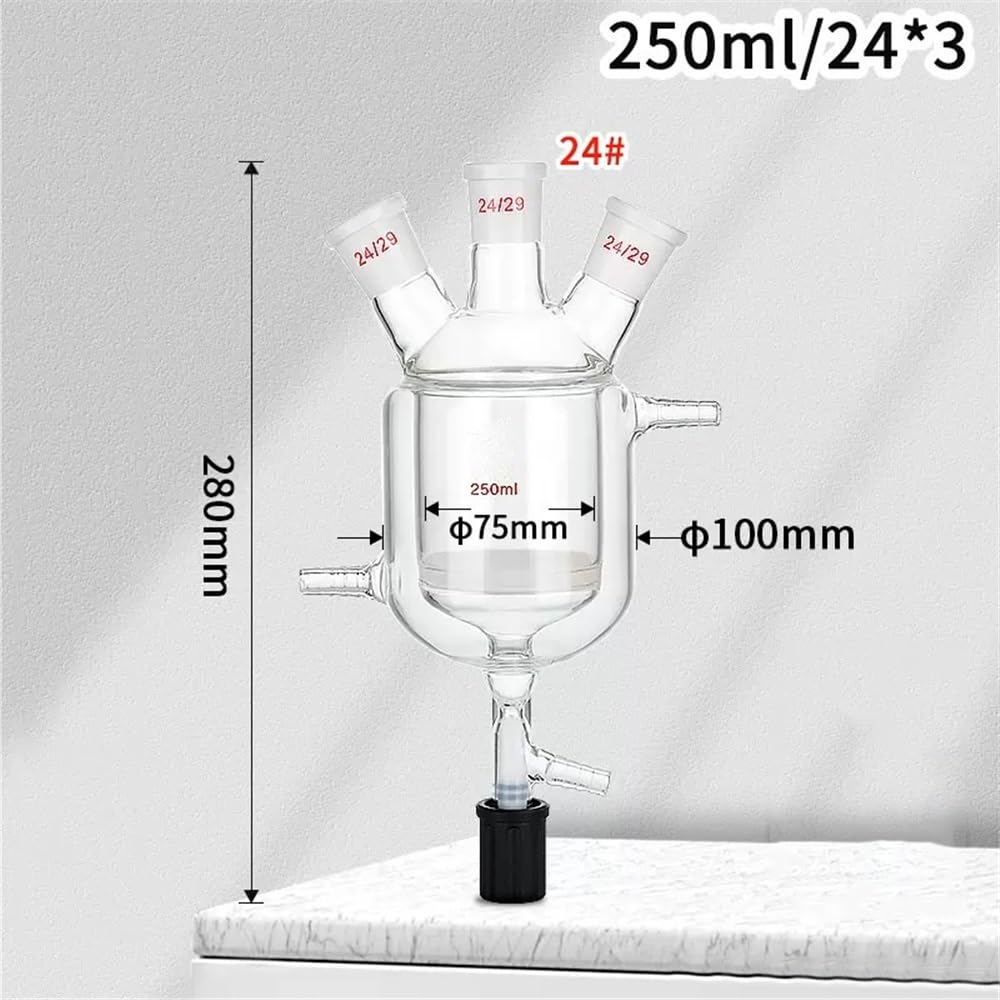 Sprzęt laboratoryjny i wyposażenie laboratoryjne, 100-2000 ml, szkło borokrzemowe, trzyustna butelka reaktorowa z tłokiem próżniowym (500 ml, 24 x 29 x 24)