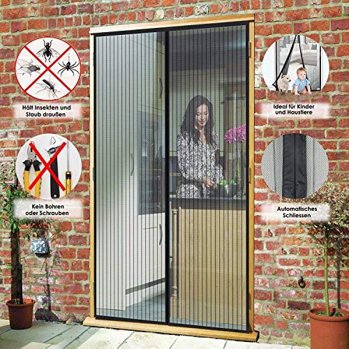 Preisvergleich Produktbild WISKEO Fliegengitter Magnet Balkontür Insektenschutz, Fliegenvorhang Klettband Selbstklebend, Moskitonetz Magnetverschluss, Full Frame, Geschenke Balkontür - Schwarz 100x240cm