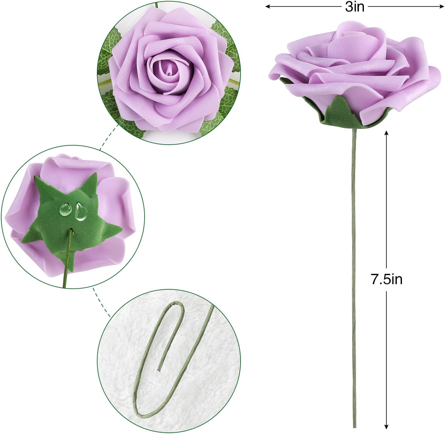 AmyHomie 25pcs Real Looking Artificial Lavender Roses w/Stem for DIY Wedding Bouquets Centerpieces Arrangements Party Baby Shower Valentines Day Christmas Tree Decorations - Image 6