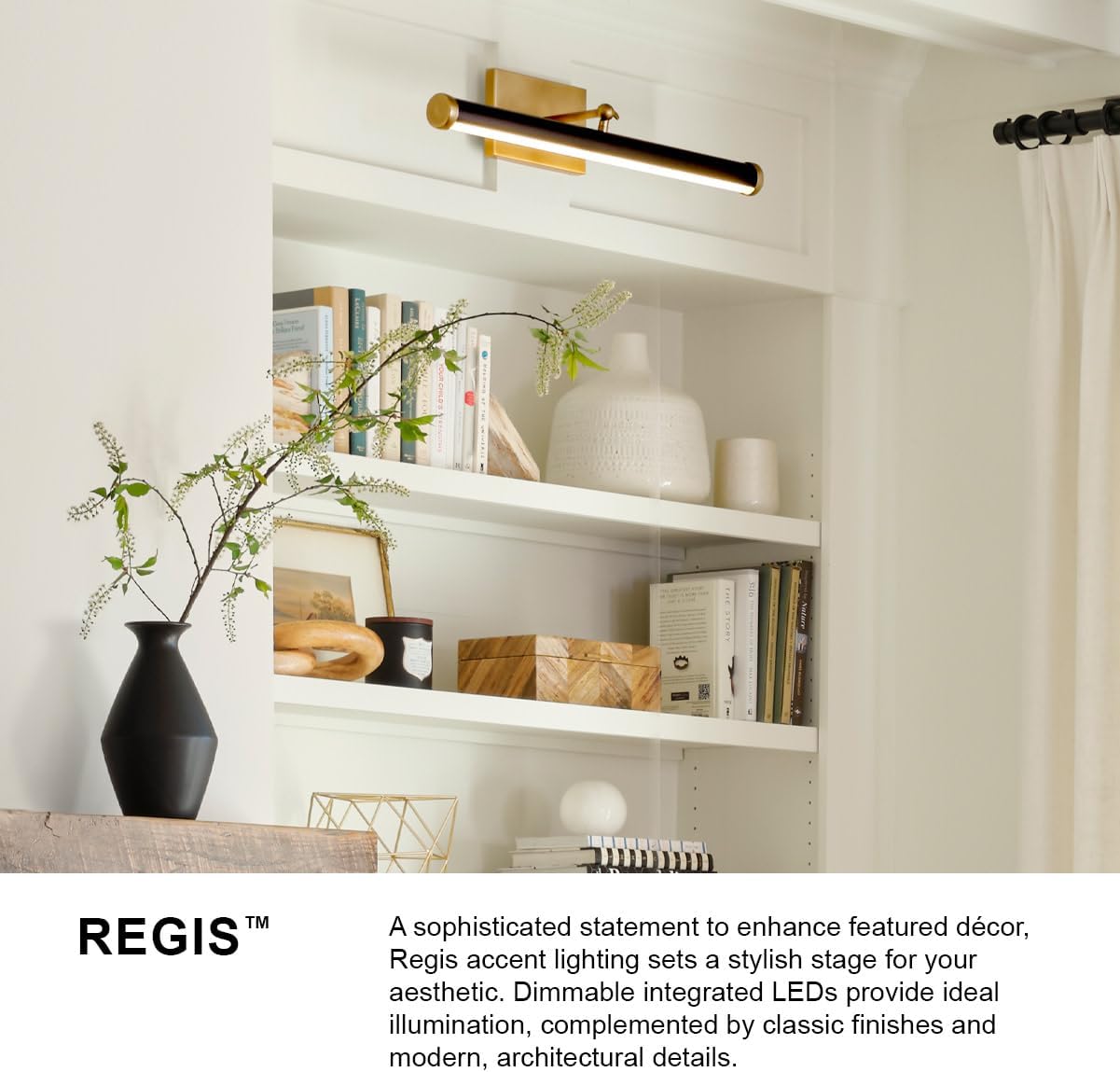 Hinkley Regis 24.25" Adjustable Integrated LED Accent Light, Picture Light Draws Attention to Art or Architectural Features, Install Up/Down, Acrylic Lens, Heritage Brass Finish and Gloss White Accent