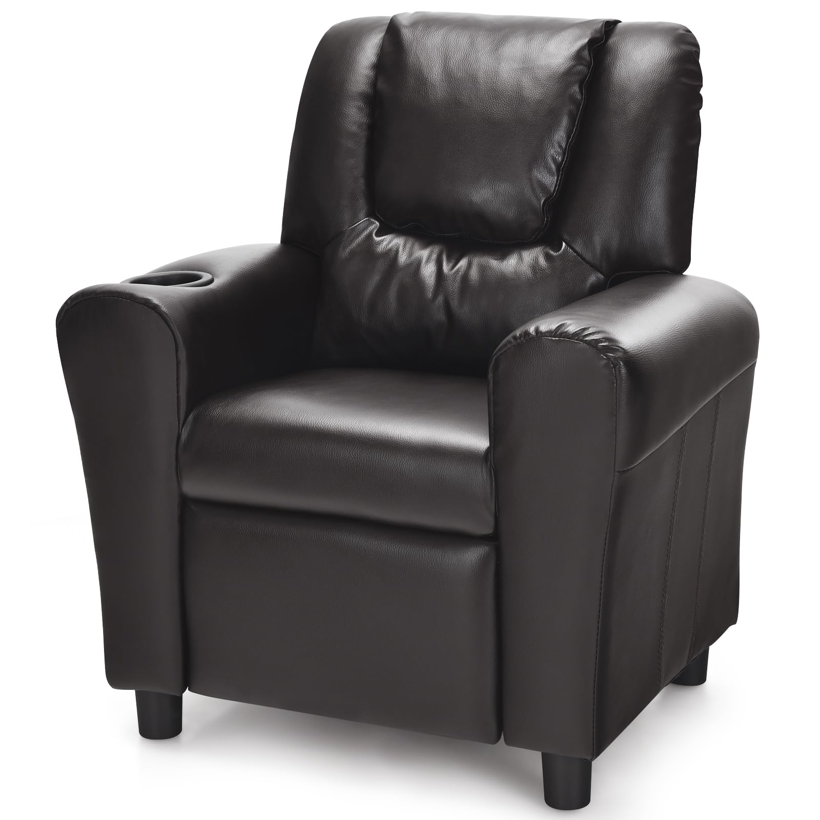 Kids Chair Leather Recliner Sofa w/Cup Holder, Anti-Slip Feet, Adjustable Backrest &amp; Footrest for Kids/Children/Toddlers, 3+ Age Group, Up to 155lbs, Brown