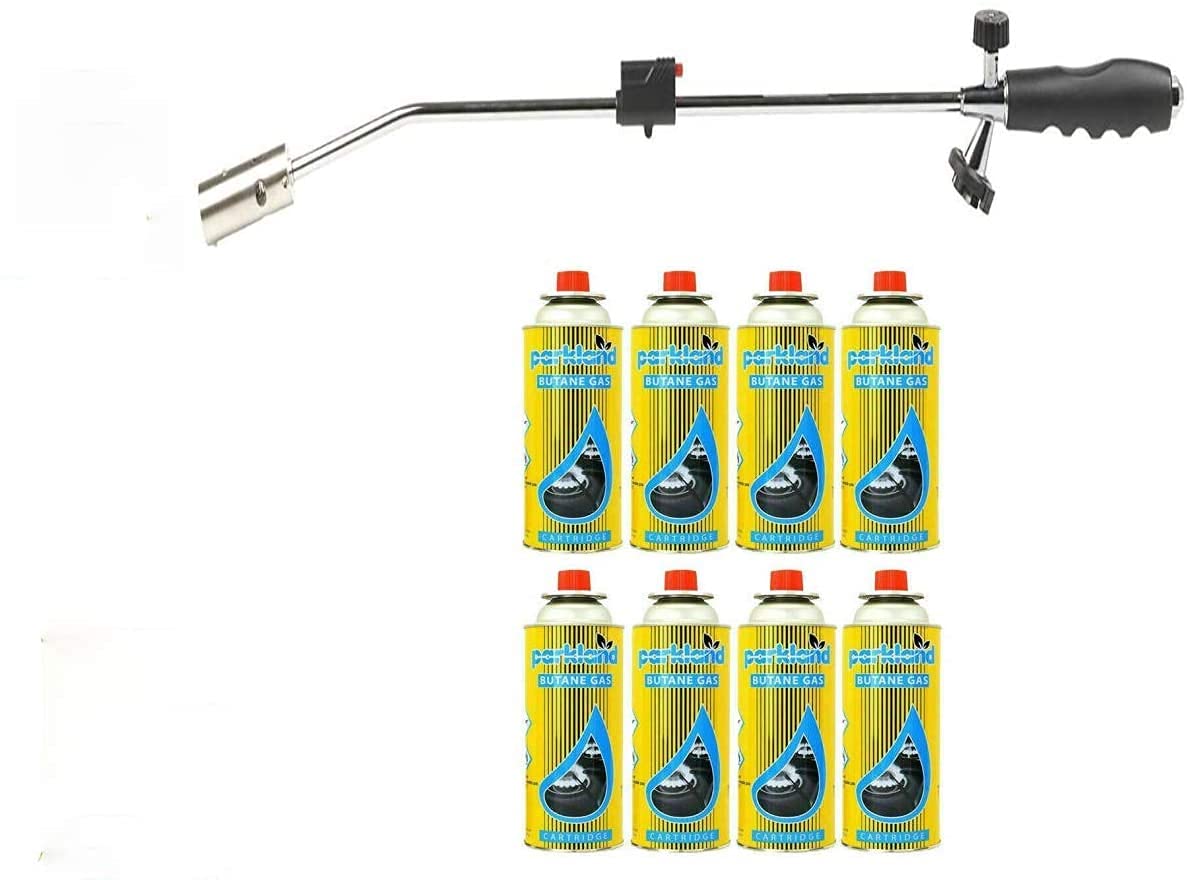 Caprican Silver Butane Gas Weed Weed Killer Burner Wand Blowtorch Garden Outdoor Blow Torch Weeds Killer Burner Canisters Pest Control Moss Fungus (8 Gas Canister)