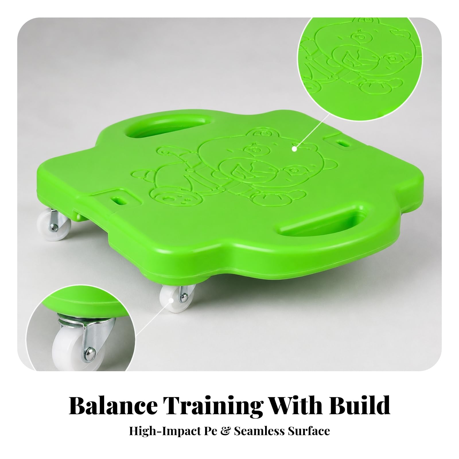 predolo Board con Maniglie e Ruote Universali Basso Profilo Equilibrio in Plastica PE Bordi Arrotondati per Giochi Al Chiuso