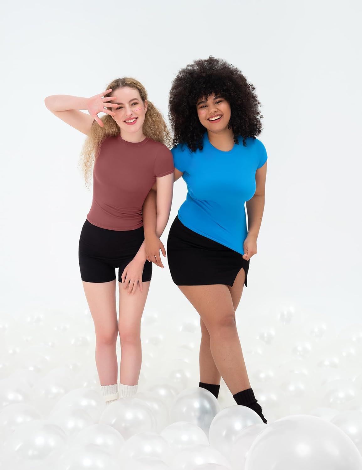 PUMIEY Women's Crew Neck Short Sleeve Tops Double Lined Slim Fit T Shirts Basic Tee Smoke Cloud Pro Collection - Image 6