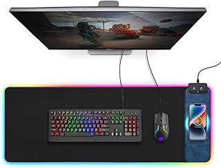 Wireless Charging RGB Gaming Mouse Pad 10W, LED Mouse Mat 31.49" x 11.81" x 0.47", 10 Light Modes Extra Large Mousepad Non-Slip Rubber Base Computer Keyboard Mat for Gaming, MacBook, PC, Laptop, Desk