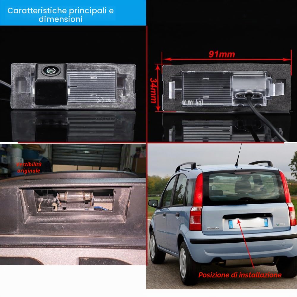 Telecamera di parcheggio impermeabile visione notturna HD telecamera di ricambio per Fiat Panda Mk3 Mk4 Type 169 312 319 2003-2012/OEM: 71734797 71771501
