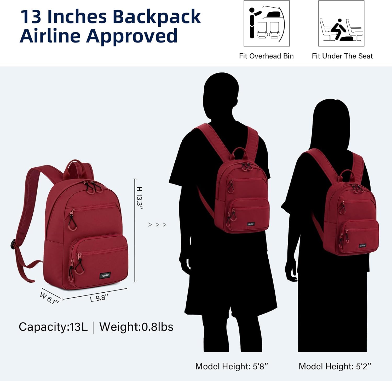 Carry On Travel Backpack For Men Women, 13 Inch Small Mini Work Bag Personal Item Backpacks, Camping Back Pack Lightweight Hiking Daypack For Office Nurse Commuter (Burgundy) - Image 2