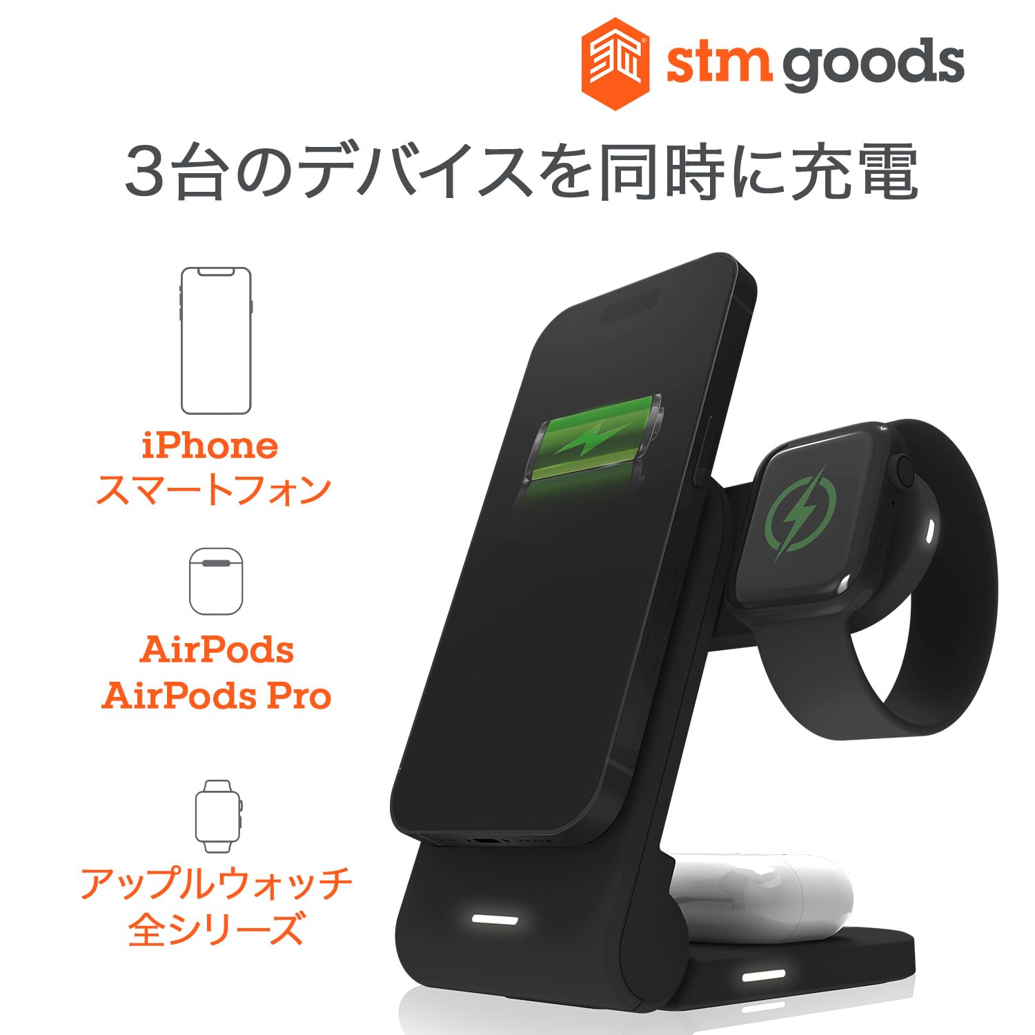 Amazon.co.jp: STM ChargeTree: 3-in-1 折りたたみ式MagSafeワイヤレス