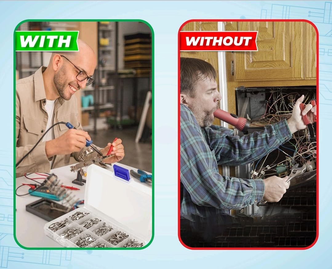 Non-Insulated Ring Terminal & Fork Connector Kit, 320pcs 22-16/16-14/12-10 AWG Wire Lugs Terminals, Electric Crimp Connector,Cable Lock use for Connection,Money Back Guaranty After 30 Days.