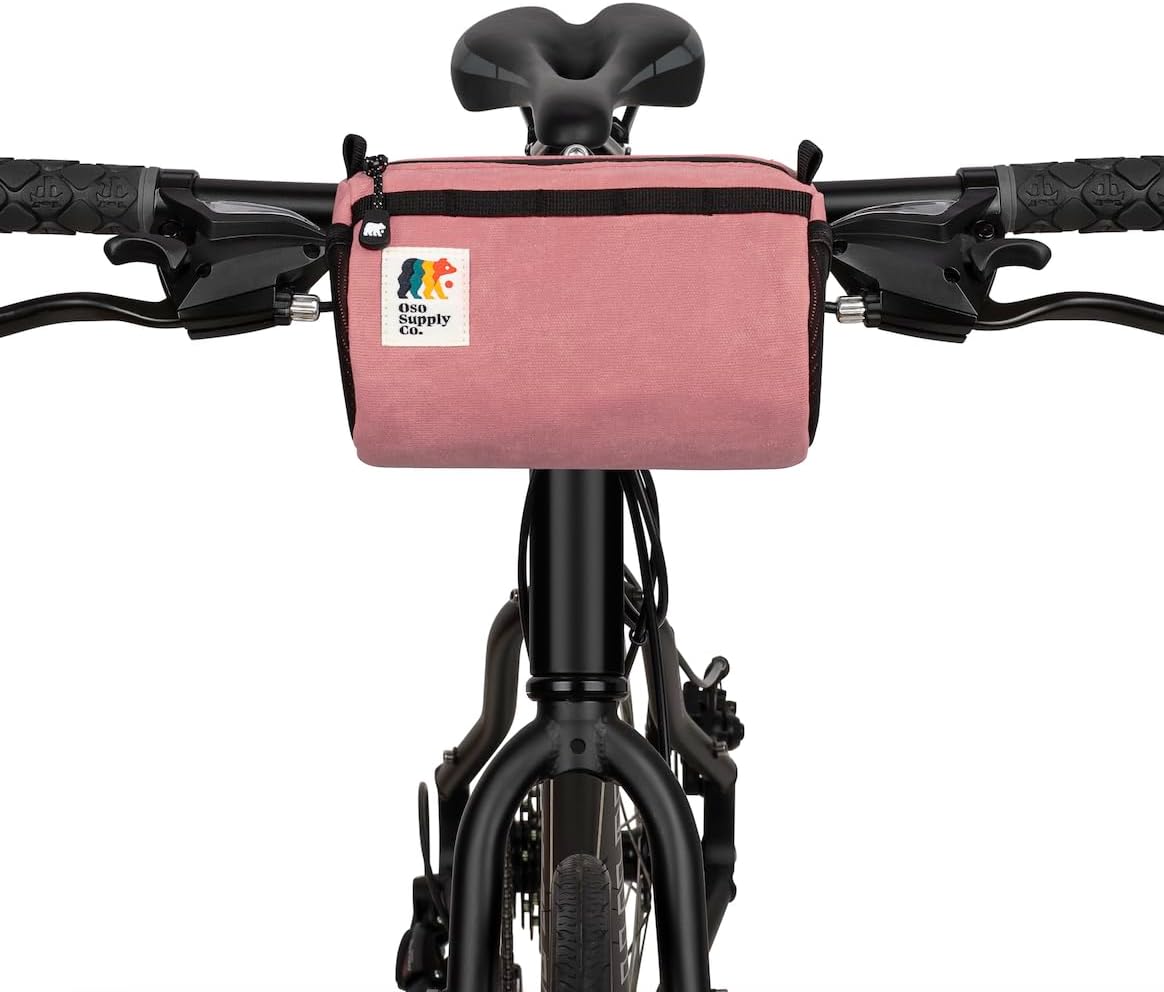 Bike Handlebar Bag – Waxed Canvas Exterior with Quick-Access Waterproof Zipper, Side Mesh Pockets and Spacious Storage – Ideal for Cycling, Commuting and Adventure Rides (Sky Blue)