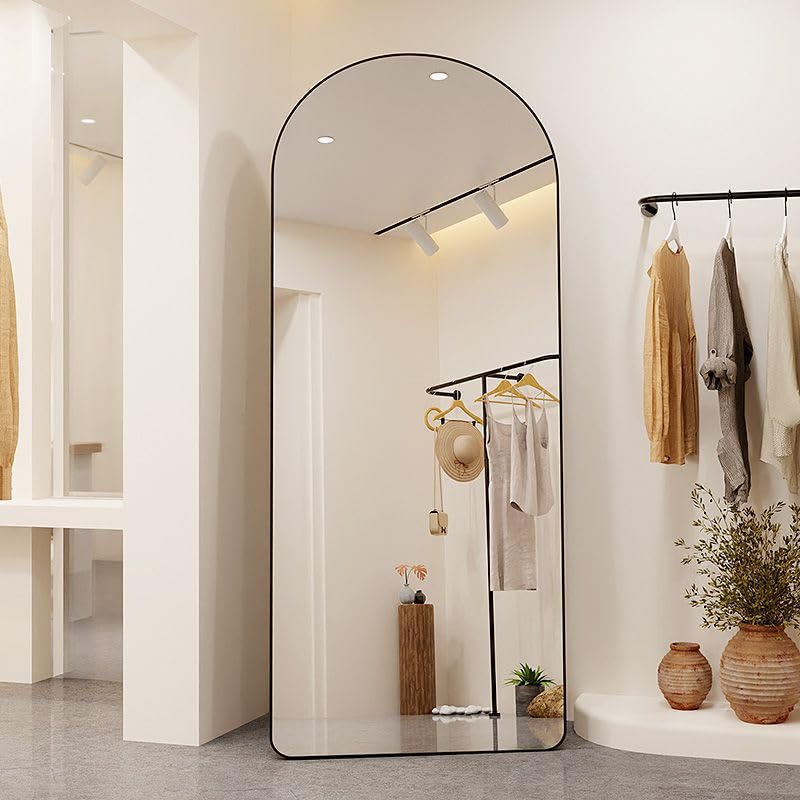 Floor & Full Length Mirrors Large Size 160CMX50CM Standing Full Length Mirror Arched Aviation Aluminum alloy Framed Large with Stand Rustic Wall Mounted or Leaning Mirror (Luxury Black 50CMX160CM)