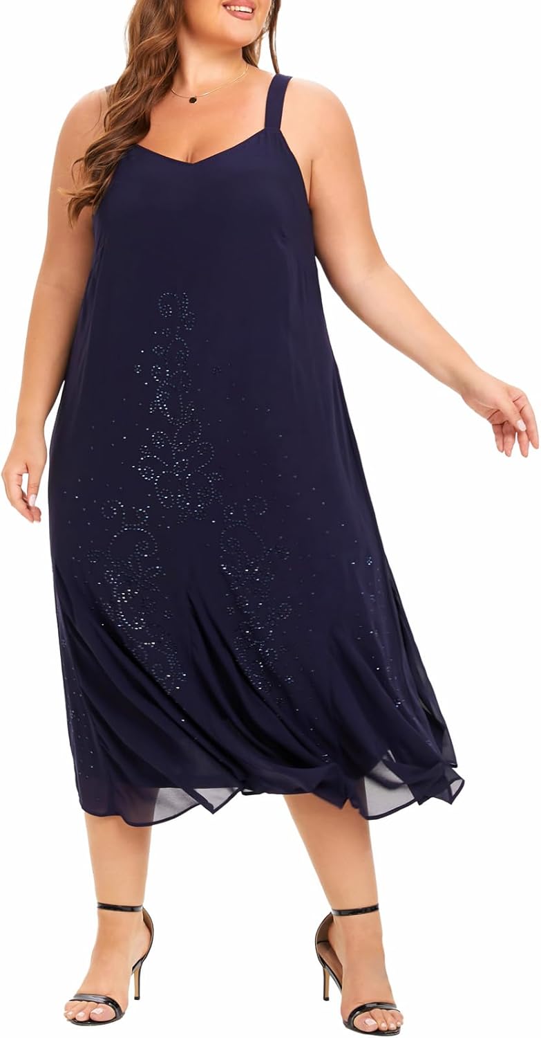 Plus Size Jacket Dress Suits 2 Piece Chiffon Sets Delicate Rhinestone Pattern Mother of Bride Dresses for Wedding - Image 5