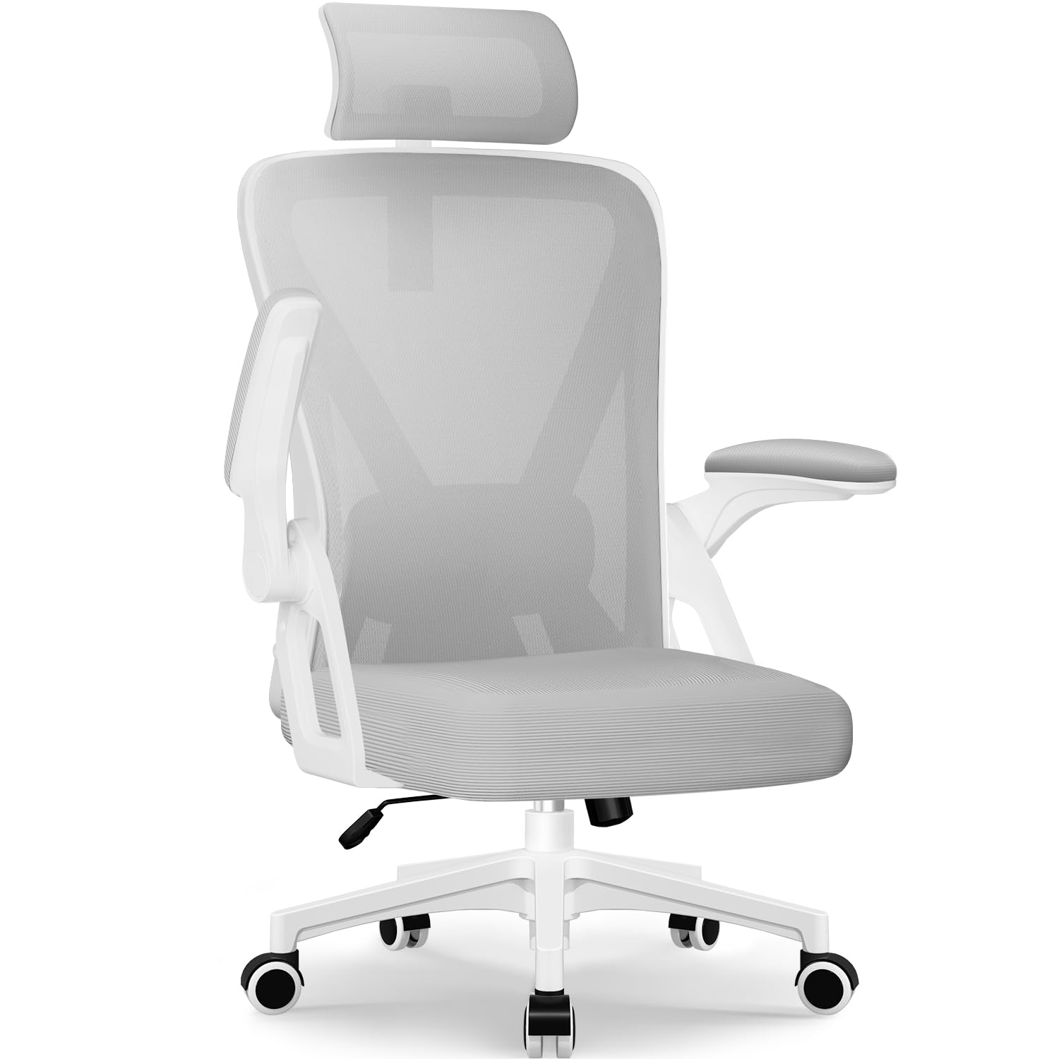 Airchros Bürostuhl,Bürostuhl Ergonomisch mit Verstellbarer Kopfstütze,Armlehnen, Lendenwirbelstütze，Leise Rollen, Schreibtischstuhl Drehstuhl Wippfunktion bis 135°,Chefsessel Rückenschonend,bis 150kg