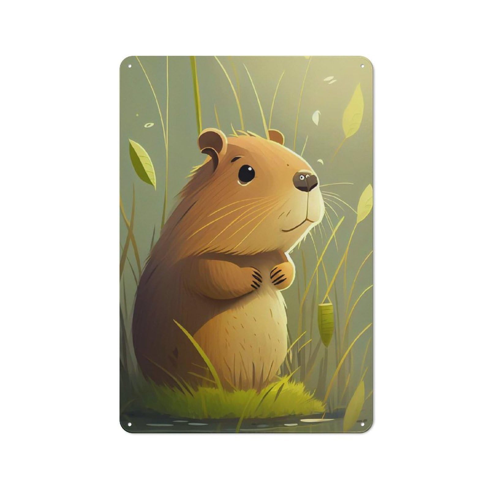 30x20cm Rustic Metal Plaque with Cute Capybara Animal for Café Or Restaurant, for Themed Interiors in Cafés And Restaurants