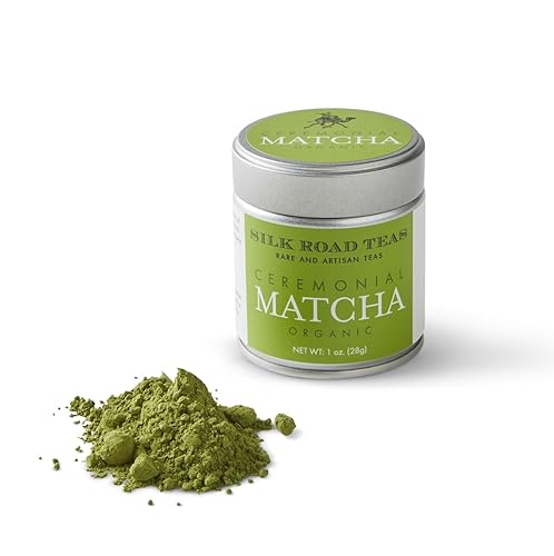 Silk Road Teas, Té verde matcha orgánico de grado ceremonial, auténtico origen japonés, Umami y notas vegetales suaves, lata de 1 onza