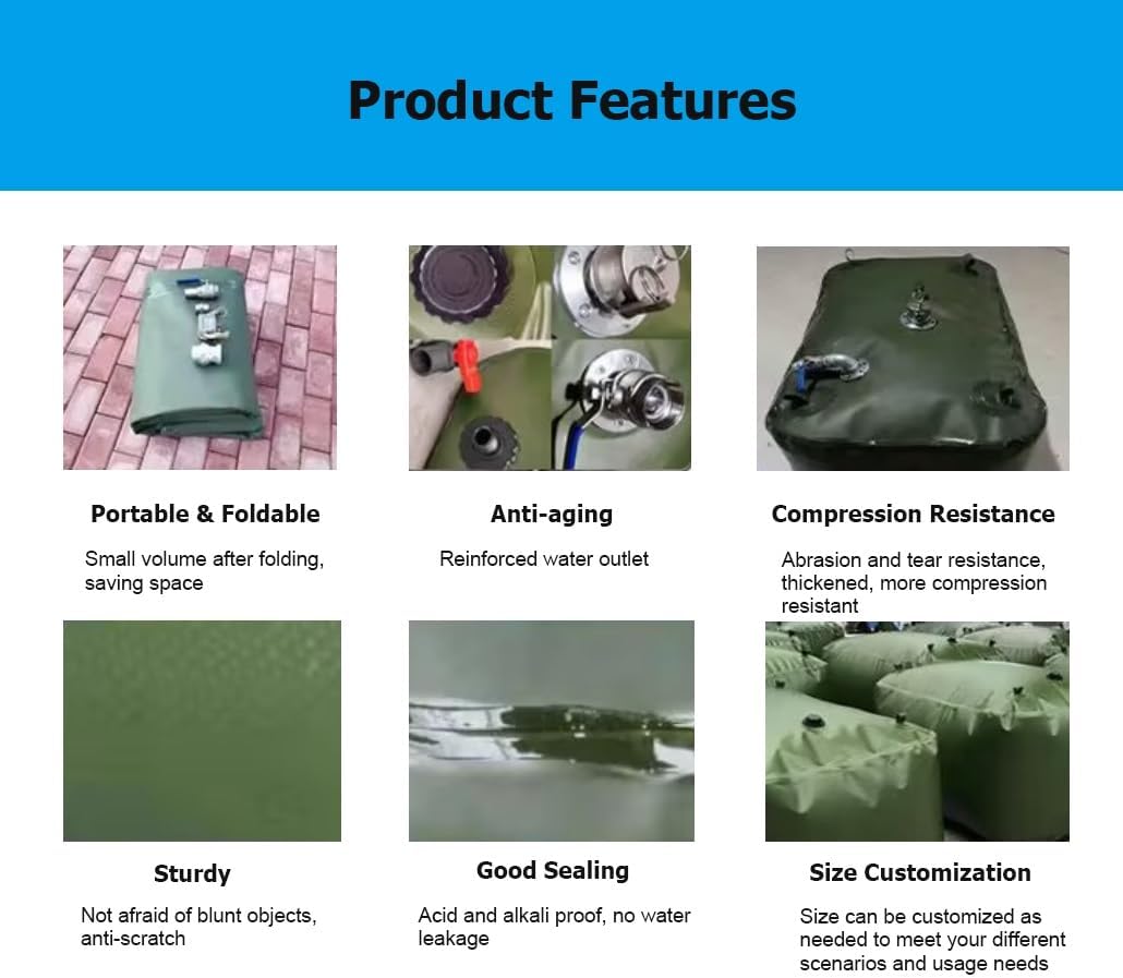 20-1070 Gal Food Grade Collapsible Foldable Portable Water Bladder Tank, Large Capacity Water Container Bag for Camping Emergency(2.5x1.5x1.01m/3786L/1000gal)