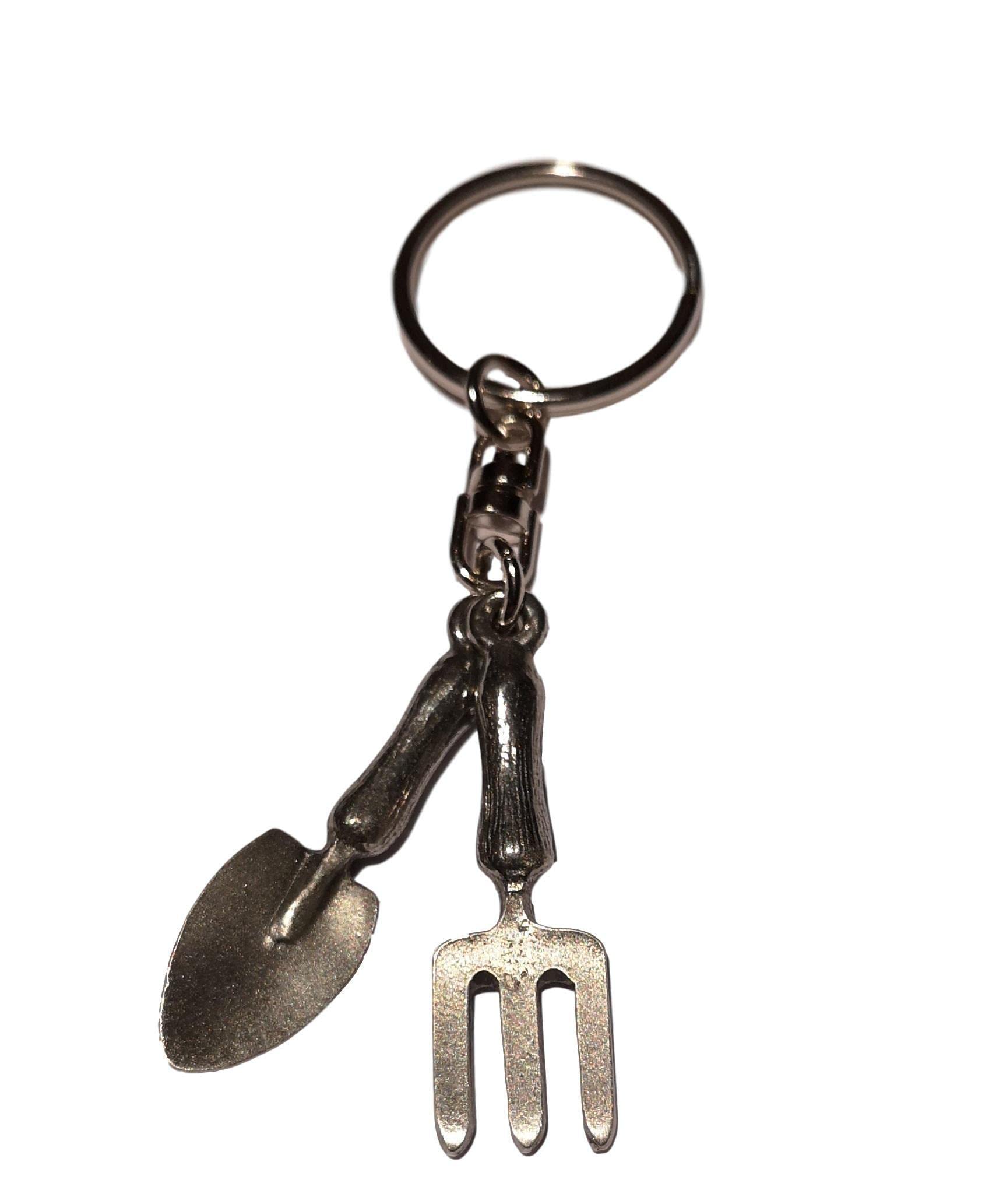 Fork & Trowel Gardener's Keyring - 3D - Handcrafted from Pewter in the UK - KR723