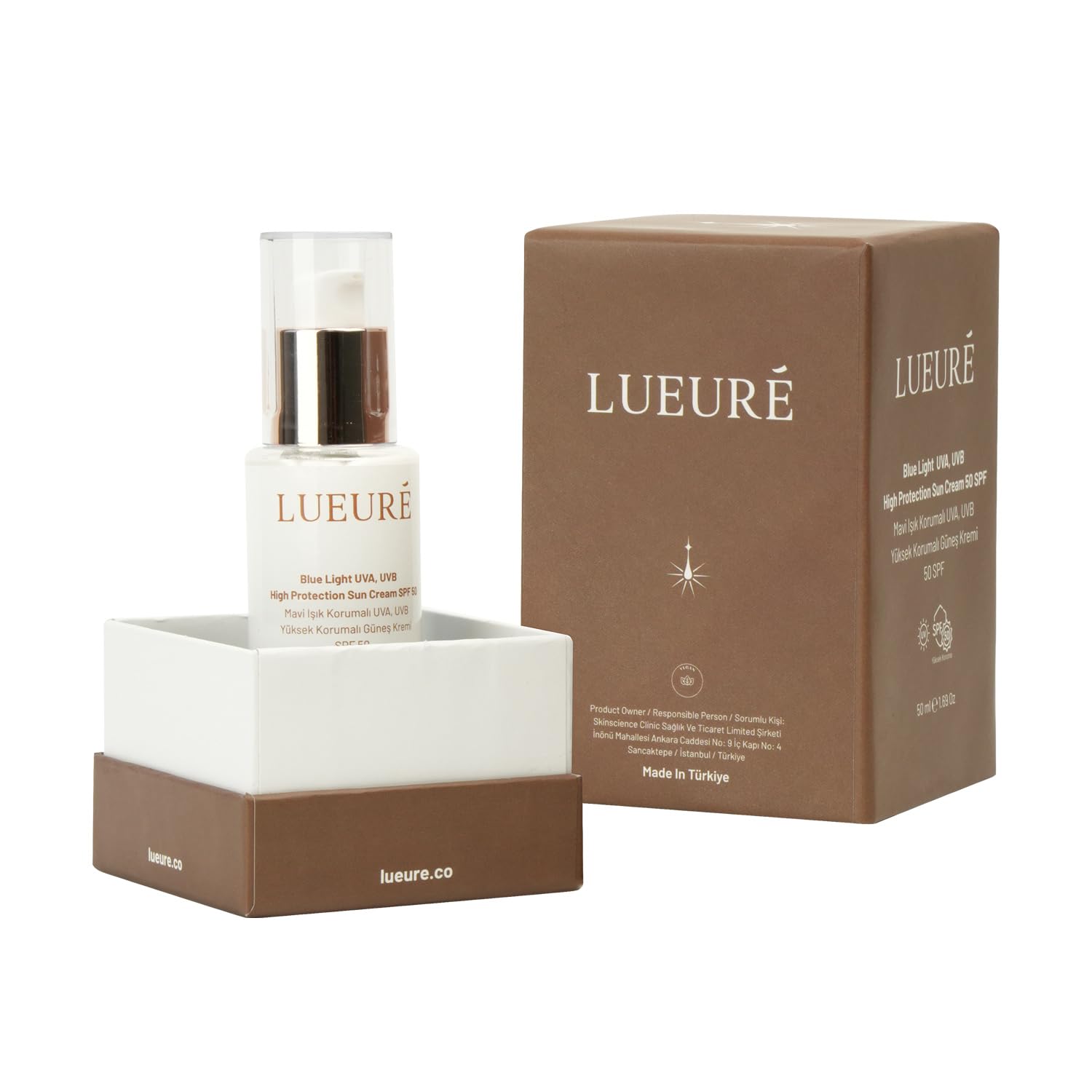 Lueuré 8,5 Saat Korumalı Mavi Işık UVA-UVB Korumalı Güneş Kremi 50SPF+