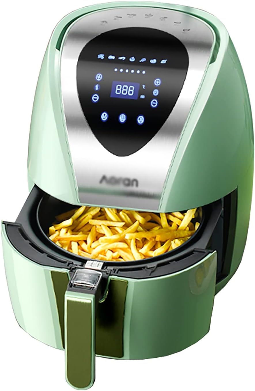 Air fryer/multifunctional automatic large-capacity intelligent oil-free small electric fries machine 3.5L green black (Color : A)