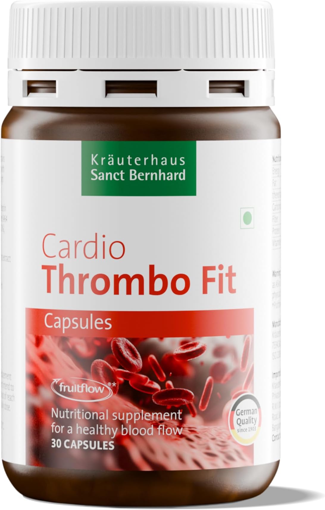 Kräuterhaus Sanct Bernhard Cardio Thrombo Fit Capsules | Heart & Blood Flow Support | Natural Formula for Healthy Cholesterol & BP | Vegan | 30 Capsules