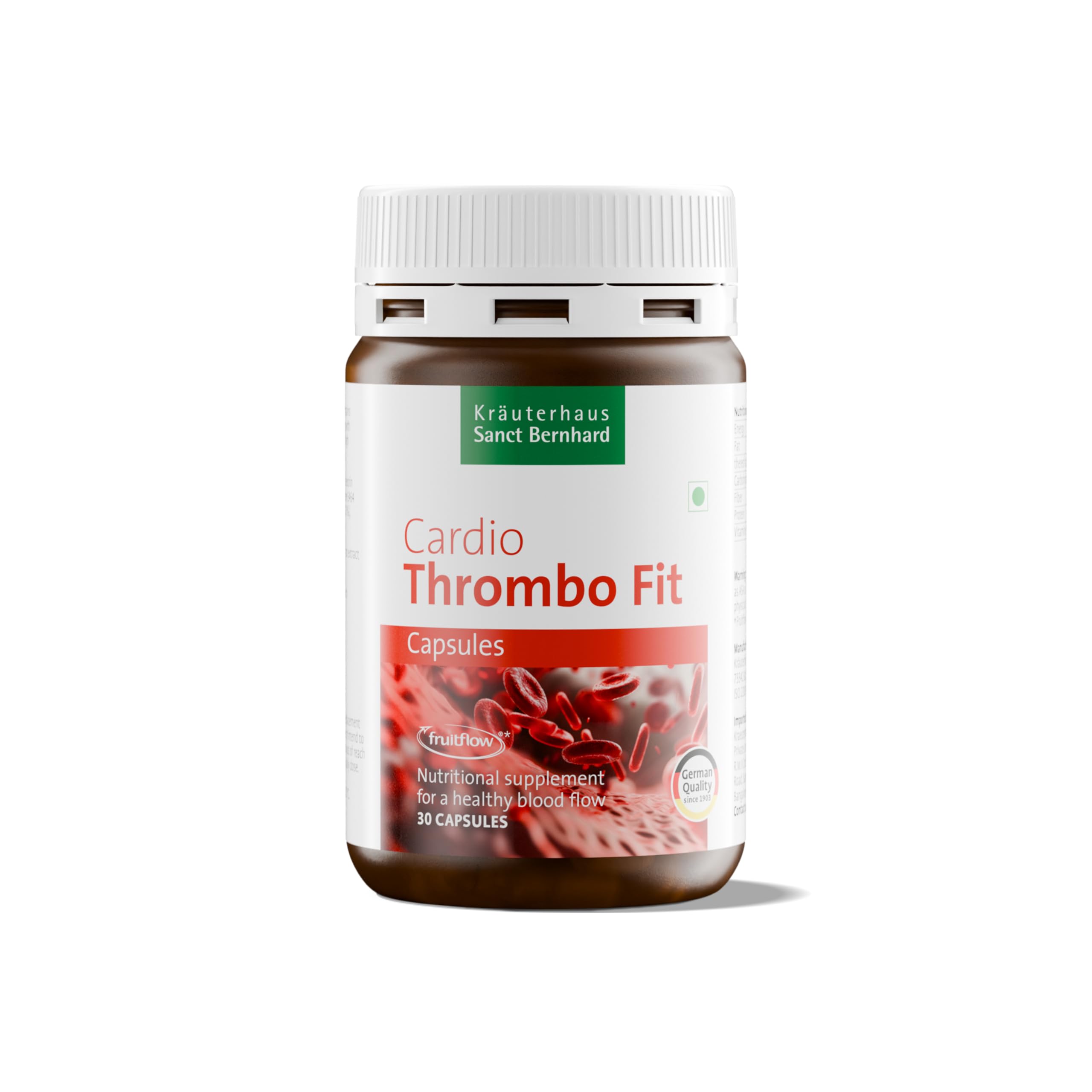 Kräuterhaus Sanct Bernhard Cardio Thrombo Fit Capsules | Heart & Blood Flow Support | Natural Formula for Healthy Cholesterol & BP | With Vitamin K2, Magnesium & Antioxidants | Vegan | 30 Capsules