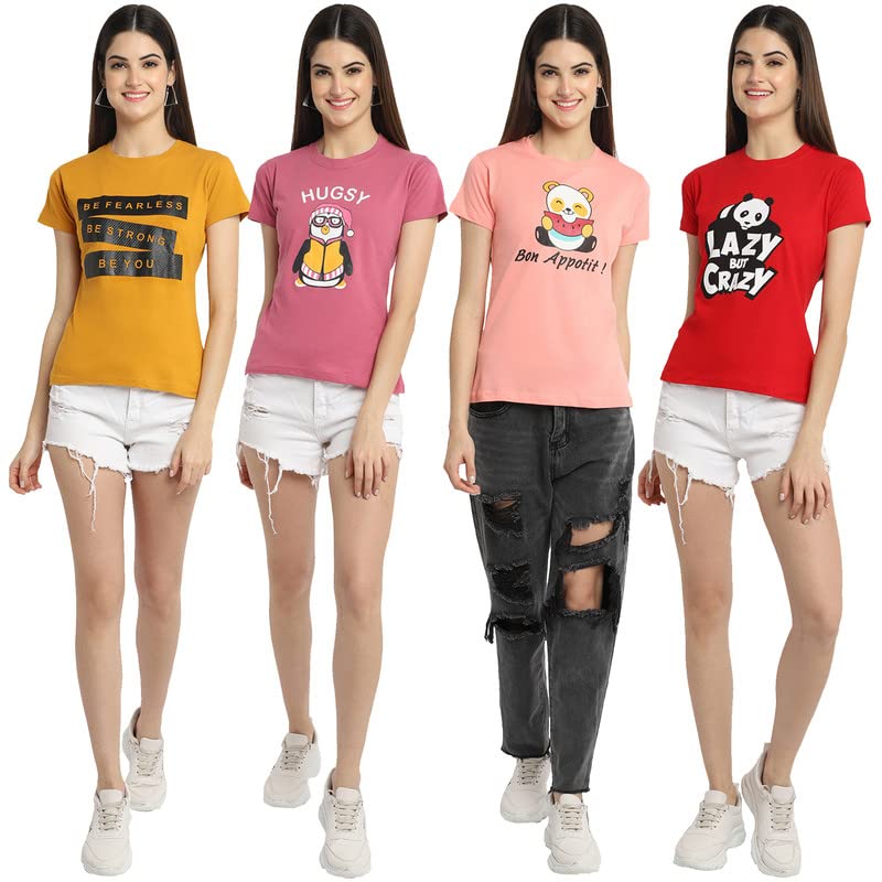 Image of Preneum Women's Cotton Regular Fit Graphic Stylish Printed Short Sleeves Casual T-Shirt |Trend & Styles