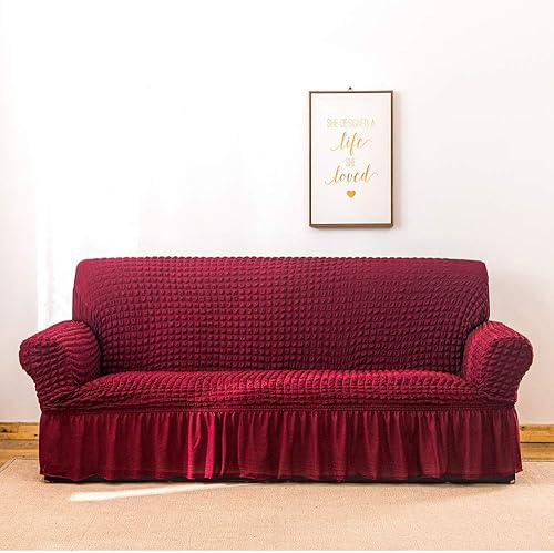 Funda de sofá de 1 pieza para sofá de 2 plazas, funda elástica de fácil ajuste, protector duradero de muebles con falda, fundas de sofá lavables