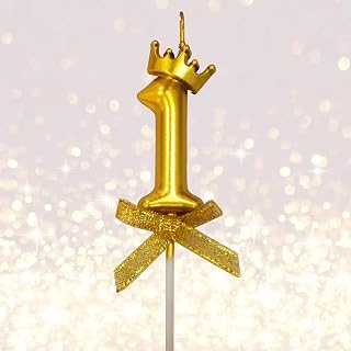 FI - FLICK IN 1 Pc 1 Number Candle for Birthday Cake Metallic Gold Number Candle with Crown on Top for Anniversary Cake Topper 1st Birthday Cake Decoration (Pack of 1, Gold).