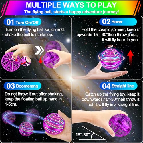 Image of Flying Orb Ball Toy,2026 Upgraded Parachute LED,Magic Hand Controlled Mini Gravity Ball,Cosmic Globe Boomerang,Cool Christmas Birthday Gift for 6 7 8 9 10+ Year Old Girls-Bright Purple