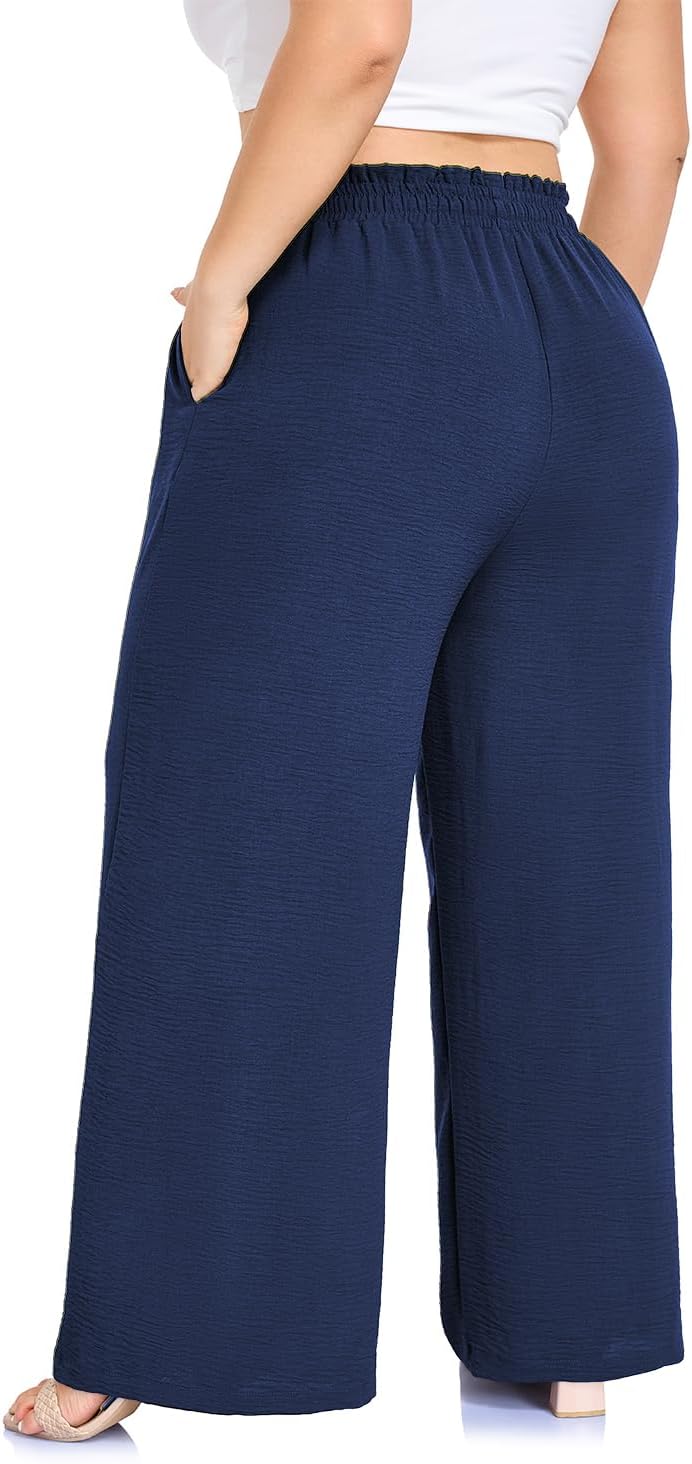 Arolina Plus Size Pants for Women Drawstring Waist Wide Leg Palazzo Beach Pants with Pockets (Regular,Petite) - Image 5