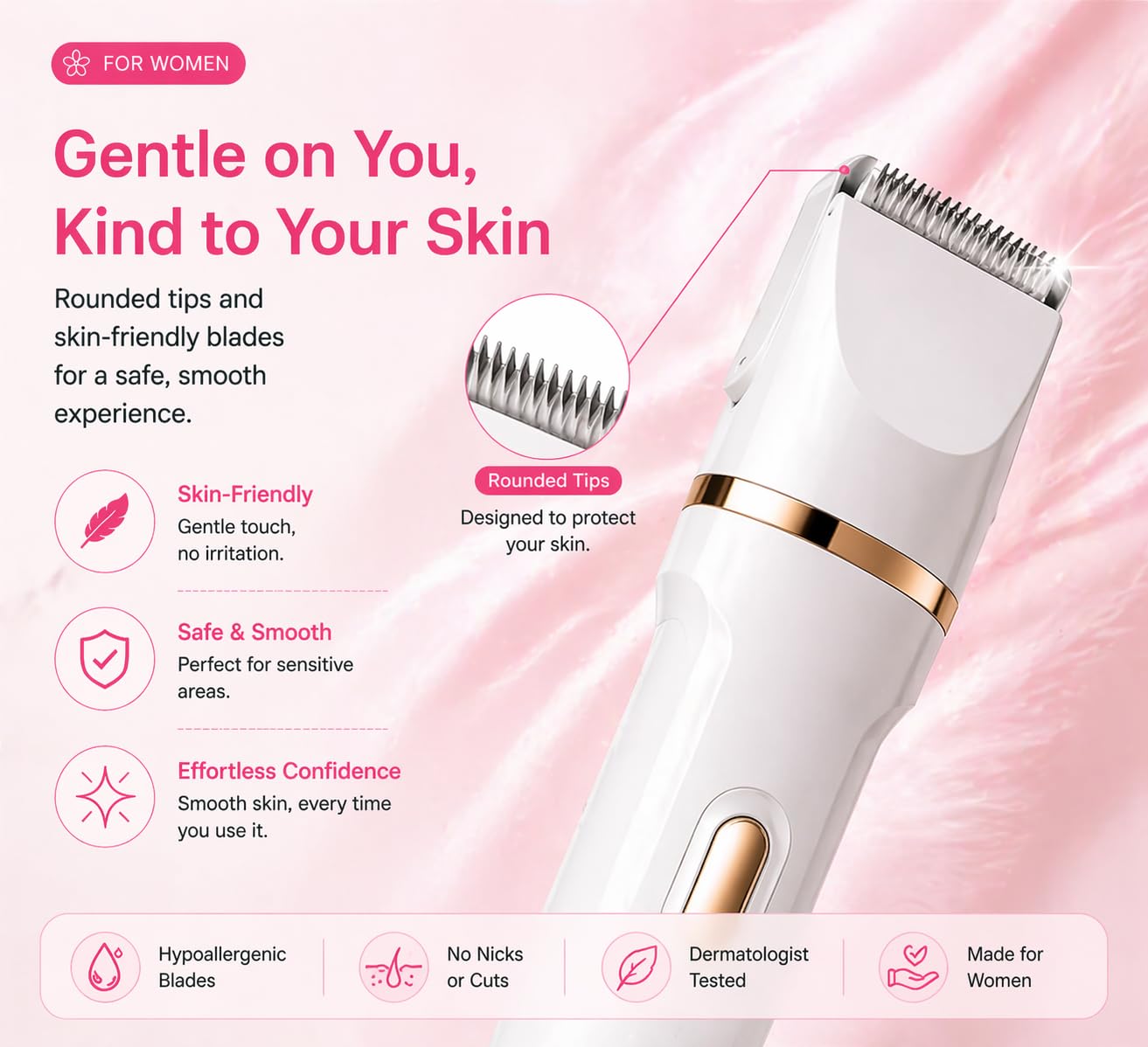 Rasoio elettrico 5 in 1 per bikini, da donna, ricaricabile, impermeabile, per corpo e viso, rasoio indolore per peli pubici con testine intercambiabili, trimmer per naso e viso, ricarica USB, uso