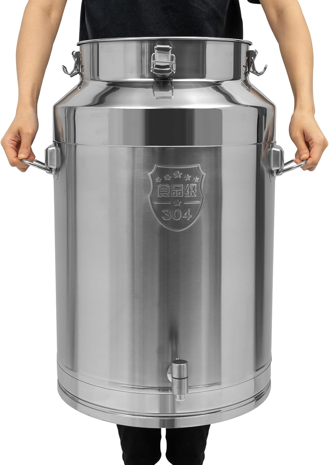 20 Gallon 304 Stainless Steel Barrel With Locking Lid and Spigot, 76L Milk Can Ice Bucket Storage Container, Airtight Beverage Dispenser For Farm Restaurant Commercial Kitchen Use (76L/20Gal)