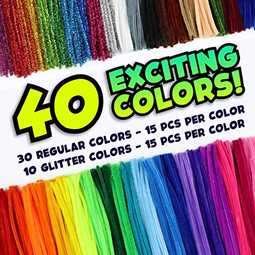 Carl & Kay 600 Pipe Cleaners & 74 Googly Eyes - Chenille Stems Pipe Cleaners Craft - Colorful Pipe Cleaners For Crafts - Colored Pipe Cleaners For Kids - Bulk Pipe Cleaners - Soft Fuzzy Chenille Stems #TOP3