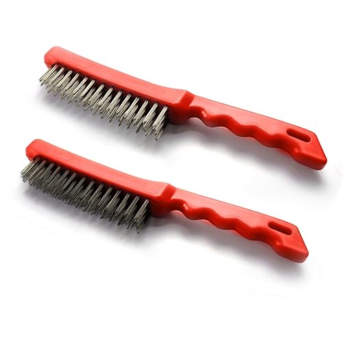 MAXMAN Cepillo de alambre resistente para rasguños de alambre de 12 pulgadas con mango de plástico descalcificación soldadura de polvo herramienta