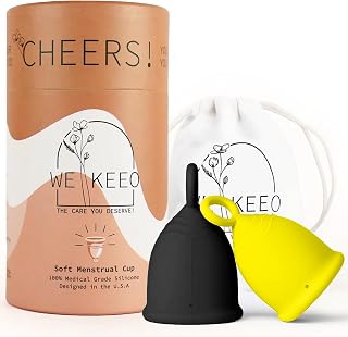 WEKEEO Reusable Menstrual Cup: Soft Medical-Grade Silicone, 12-Hour Leak-Proof Protection, Holds 6 Super Tampons - Hypoallergenic & Eco-Friendly